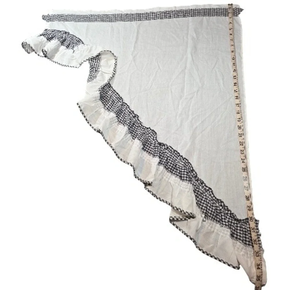 Set Black White Check Cotton Ruffled Swag Valance Gingham  Farmhouse Vtg Curtain